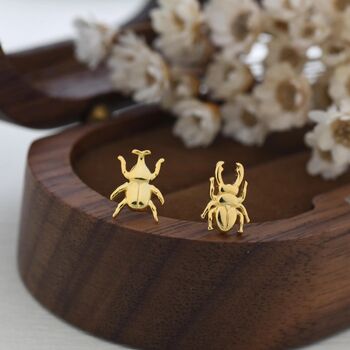 Mismatched Stag Beetle Stud Earrings In Sterling Silver, 7 of 12