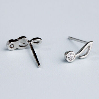 Sterling Silver Tiny Sparkly Music Note Stud Earrings, 3 of 6