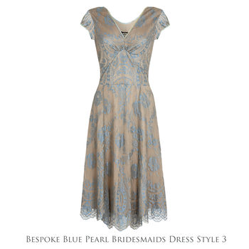 Bespoke Lace Bridesmaid Dresses In Blue Pearl, 4 of 6