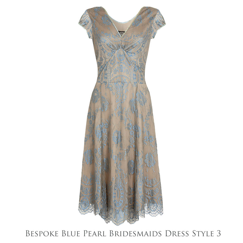 Bespoke Lace Bridesmaid Dresses In Blue Pearl By Nancy Mac