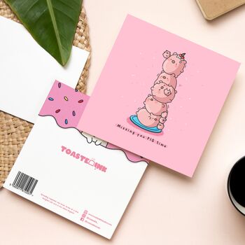 Cute Pig Stack Greetings Card, 3 of 9