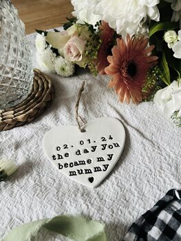 1st Mother's Day Personalised Gift, Heart New Mum Keepsake, Mother's Day, The Day You Became My Mummy, 2 of 3