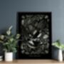 Magpie Two For Joy Floral Gold / Silver Art Print, thumbnail 3 of 5