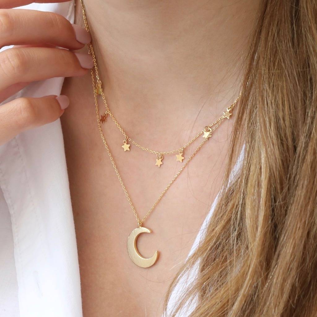 Gold Plated Double Layer Stars And Moon Necklace, 1 of 4