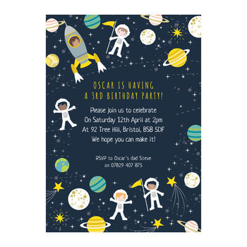 Personalised Space Pattern Birthday Invitations, 2 of 3