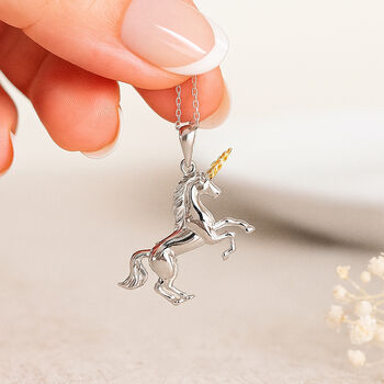 Personalised Sterling Silver And Gold Unicorn Pendant Necklace, 2 of 12