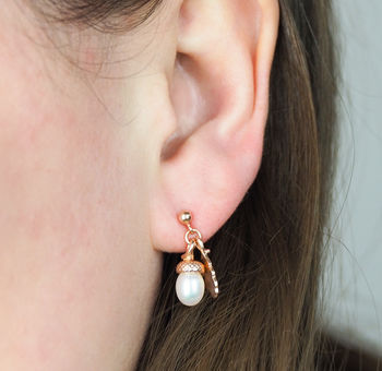 Pearl Acorn Earrings With Oak Leaves, 2 of 6