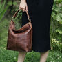 Leather Shoulder Bag, Brown, thumbnail 2 of 6