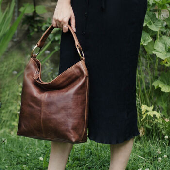 Leather Shoulder Bag, Brown, 3 of 7