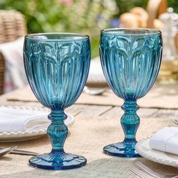 Set Of Four Linares Embossed Blue Wine Glass, 5 of 6