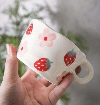 Wonky Hand Painted Strawberry Porcelain Mug, 2 of 3