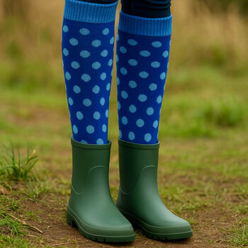 Personalised Birthday Spotty Polka Dot Welly Socks With Gold Foil Label, 4 of 10