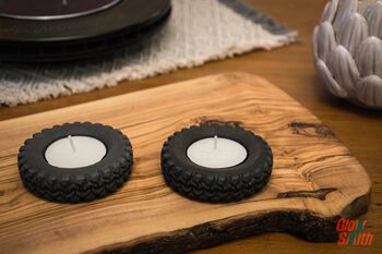 Land Rover Wheel Tea Light Candle Holders | Two Pack | Black Concrete Tyres, 2 of 3