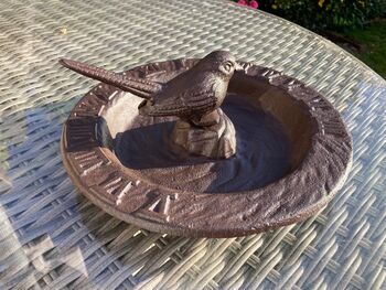 Cast Iron Metal Bird Bath And Feeder Bowl With Sundial Brown Garden, 6 of 6