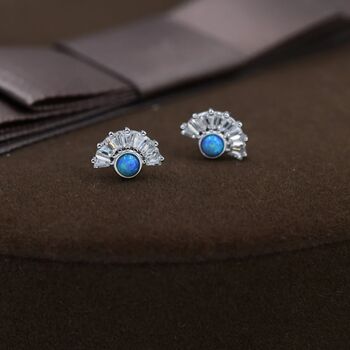 Blue Opal Fan Stud Earrings In Sterling Silver, 2 of 11