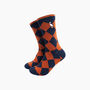 Embroidered Puffin Argyle Combed Cotton Socks In Navy/Orange, thumbnail 1 of 4