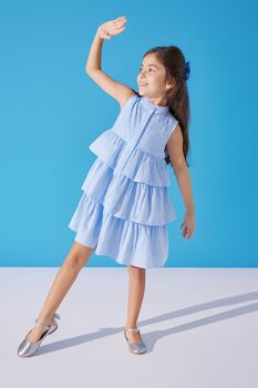 Azur Girls Cotton Dress With Matching Hair Clip, 2 of 7