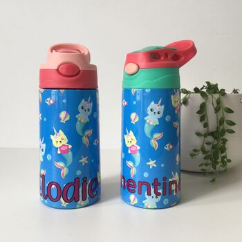 Cat Mermaid Named Insulated Water Bottle Thermos, 7 of 10