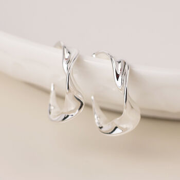 Silver Plated Wave Hoop Earrings, 3 of 4