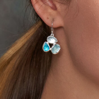 Aquamarine And Apatite Gemstone Ladies Silver Earrings, 2 of 5