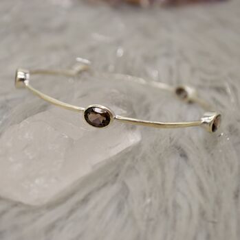 Smoky Quartz Silver Bangle Bracelet, 4 of 6