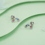 Sterling Silver Rainbow Cz 18 G Screw Back Stud Earrings, thumbnail 3 of 12