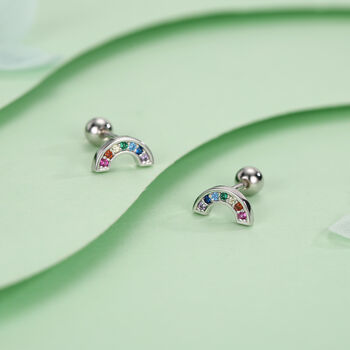 Sterling Silver Rainbow Cz 18 G Screw Back Stud Earrings, 3 of 12