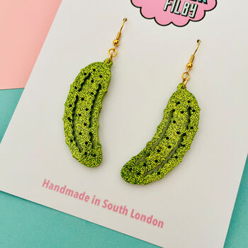 Mini Green Pickle Glitter Earrings, 2 of 3