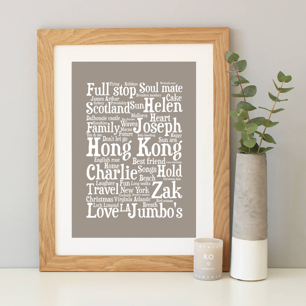 personalised word art print by hope and love