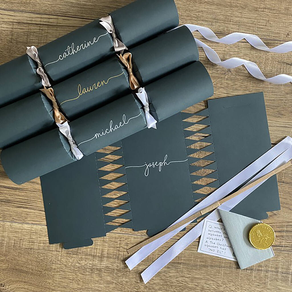 Personalised Forest Green Handwritten Crackers