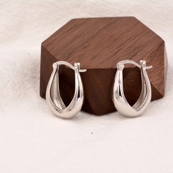 Chunky Oval Hoop Earrings In Sterling Silver, 3 of 10