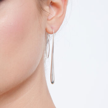 925 Sterling Silver Long Solid Drop Earrings, 3 of 3