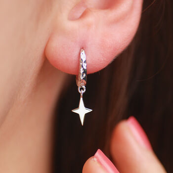 Gold Textured Hoop And Star Earrings, 4 of 6