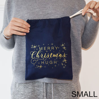 Personalised Gold And Navy Merry Christmas Sack, 3 of 6