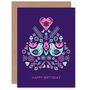 Scandi Style Pattern Purple Happy Birthday Card, thumbnail 2 of 4