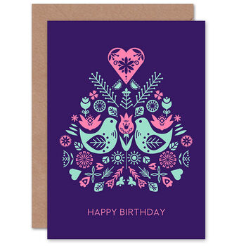 Scandi Style Pattern Purple Happy Birthday Card, 2 of 4