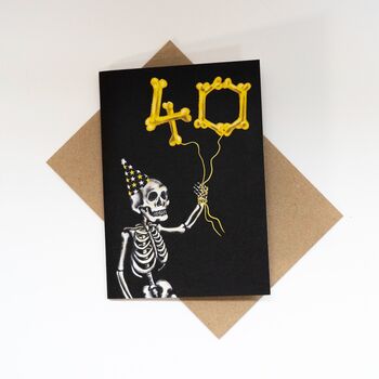 40th Balloon Skeleton Gothic Birthday Card, 3 of 5