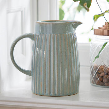 Personalised Ribbed Blue Pitcher Jug Vase, 4 of 6