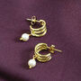 Gold Plated Triple Hoop Pearl Earrings, thumbnail 2 of 5