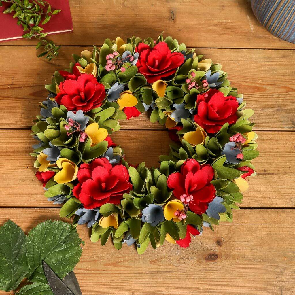 personalised spring blooms wooden door wreath by dibor