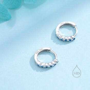 Sapphire Blue Cz Bezel Huggie Hoop In Sterling Silver, 2 of 12