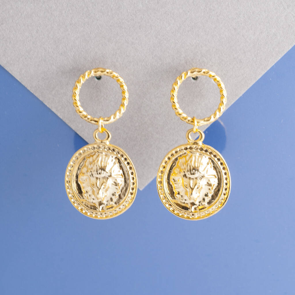 Gold Plated Lion Head Disc Earrings By Loel & Co. | notonthehighstreet.com