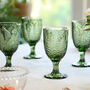 Set Of Four Vintage Embossed Coloured Wine Glasses, thumbnail 1 of 5