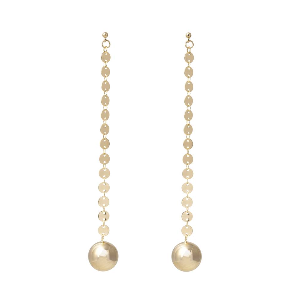Long Disc Chain Drop Ball Earring By Dose Of Rose Long Disc Chain Drop Ball Earring