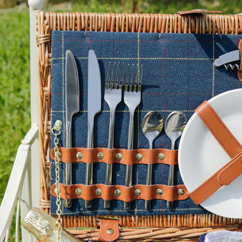 Personalised Blue Tweed Two Person Picnic Hamper, 4 of 11