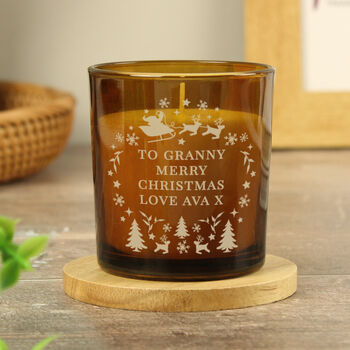 Personalised Engraved Christmas Amber Glass Candle, 2 of 3