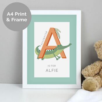 Personalised Animal Alphabet A4 White Framed Print, 6 of 6