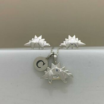 Personalised Solid Silver Origami Stegosaurus Necklace, 4 of 5