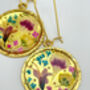 Gold Dangle Earrings With Real Pink Flowers, thumbnail 5 of 10