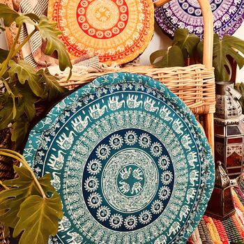 Hand Printed Elephant Mandala Floor Yoga Cushion, 2 of 8